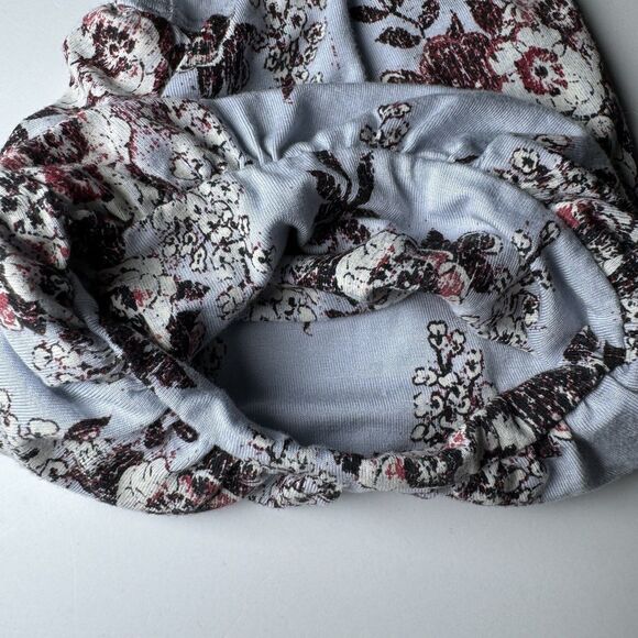 Free People Womens Medium Floral Peplum Blouse Blue Bell Sleeve V Neck Stretch - Picture 9 of 14